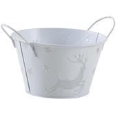 Photo GCO3450 : White laquered metal round basket with deer
