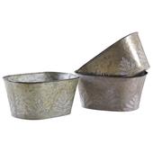 Photo GCO3760 : Oval metal basket with embossed leaves design