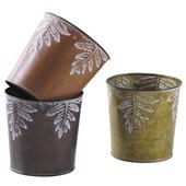 Photo GCP2070 : Cache-pot feuilles en métal patiné