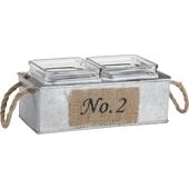 Photo JJA1910V : Zinc basket with 2 glass pots