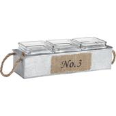 Photo JJA1920V : Zinc basket with 3 glass pots