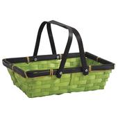 Photo PAM3380 : Rectangular stained green bamboo basket with handles