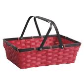 Photo PAM3390 : Rectangular stained red bamboo basket with handles
