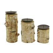 Photo DBO393S : Birch wood and metal candle holders