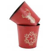 Photo GCP2200 : Stained red metal flower pot covers Deer or Snowflakes