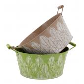 Photo GDA1022 : Round lacquered metal embossed basket Leaves