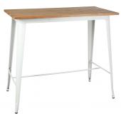 Photo MTA1700 : Table haute industrielle en métal blanc et bois d'orme huilé