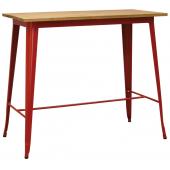 Photo MTA1730 : Table haute en métal rouge et bois d'orme huilé