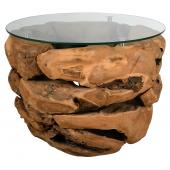 Photo MTB1740V : Natural teak and glass round bowl coffee table