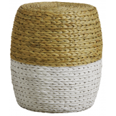 Photo NPO1390 : Pouf rond en jacinthe naturelle et blanche