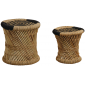 Photo NTB185S : Natural and black reed stools