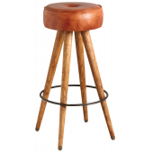 Photo NTB1940C : Leather stool with wooden legs