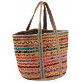 Photo SFA3750 : Natural jute and multicolors cotton beach bag
