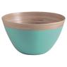 Round turquoise lacquered bamboo bowl