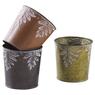 Patinated metal flower pot cover in 3 assorted colors