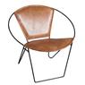 Round brown leather and metal armchair