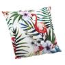 Cushion with pink flamingo and leaf design