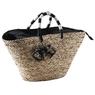 Natural rush and stained rope bag with pompoms