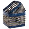 Square natural and blue stained rush baskets