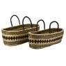 Natural rush and stained rush oval baskets 