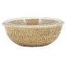Plat rond en pyrex et support rotin
