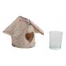 Birch wood house-shaped candle holder