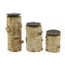 Birch wood and metal candle holders