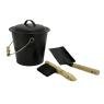 Ash bucket with shovel and broom