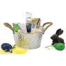Round metal basket with white spots
