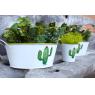 White lacquered metal basket with cactus design