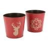 Stained red metal flower pot covers Deer or Snowflakes