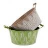 Round lacquered metal embossed basket Leaves