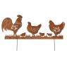 Hen, chicken and rooster in metal