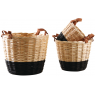 Lacquered willow baskets with leather handles