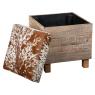 Square recycled wood and cow skin chest and pouf 