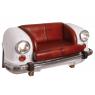 Old white metal and leather car sofa