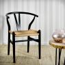 Black lacquered birch wood and paper rope chair