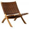 Teak and leather folding armchair