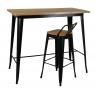 Black metal and oiled elm wood stool