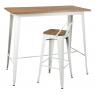 White metal and oiled elm wood high table