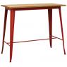 Table haute en métal rouge et bois d'orme huilé
