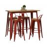 Table haute en métal rouge et bois d'orme huilé