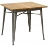 Table industrielle en acier brossé et bois d'orme huilé