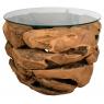 Natural teak and glass round bowl coffee table