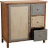 Pine wood chest with 3 drawers and 1 door