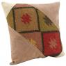 Coussin en coton kilim et en cuir