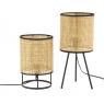 Metal and rattan rounded bedside lamp