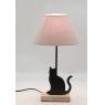 Metal and wooden lamp with cat design