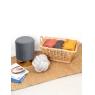 Pouf in light grey velvet 