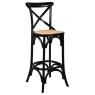 Black lacquered birch wood and oiled naturel rattan stool